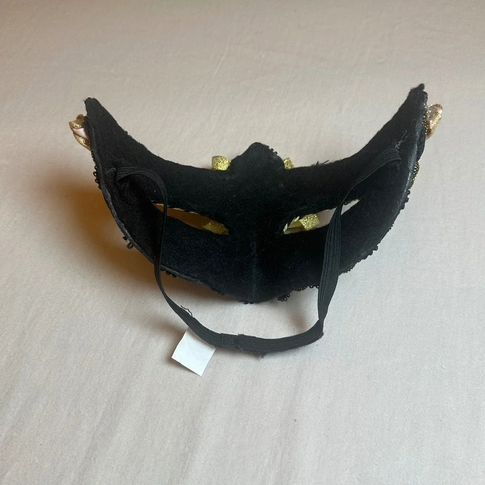 Masquerade Mask Gold Mesh Floral Yellow Pink Roses Halloween Costume Mardi Gras